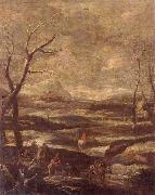 unknow artist A winter landscape with woodcutters and travellers oil on canvas